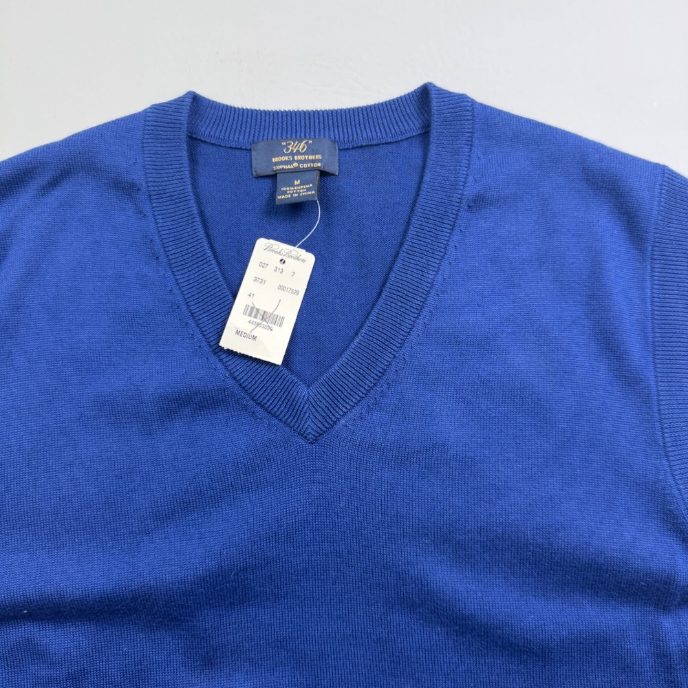 Brooks Brothers 346 Mens Blue Supima Cotton V-Neck Sweater Vest Medium NWT - Picture 12 of 16